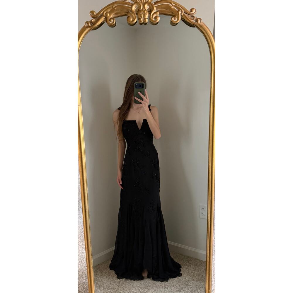 Vintage Y2K 90s Night Way Collection Beaded Applique Black Dress